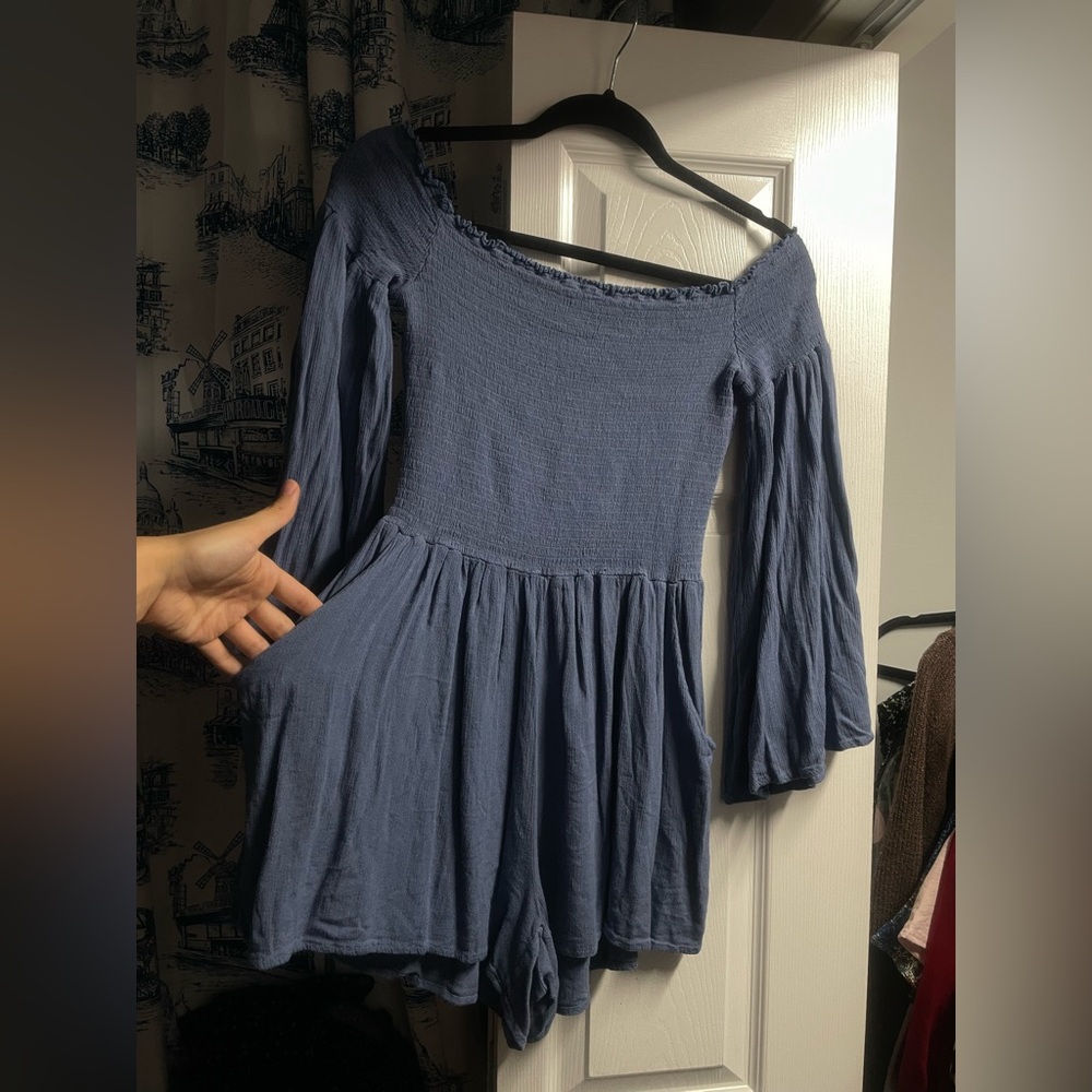Fashion Nova Blue Off-Shoulder Romper
